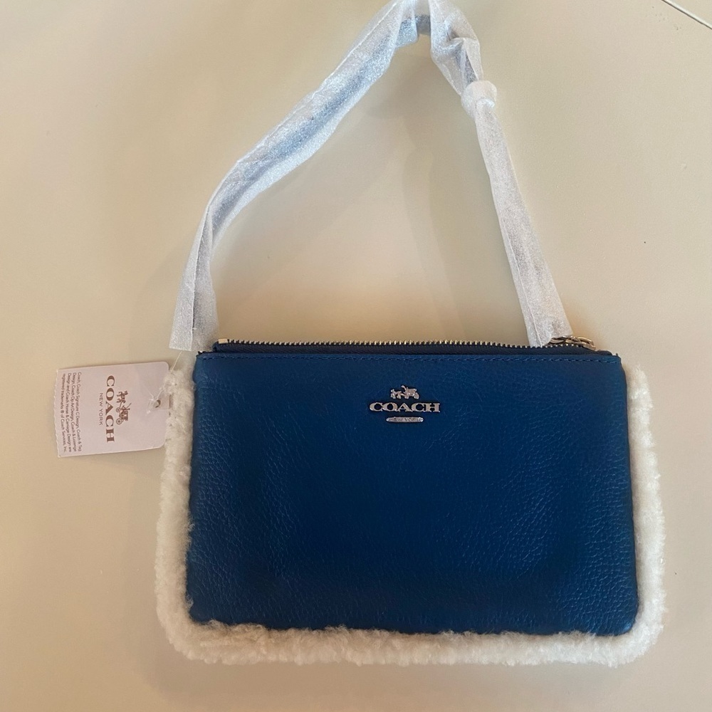Coach leather wristlet blue new with tags